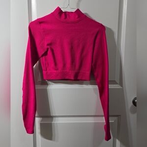 Women's Pink Ribbed Long Sleeve Top